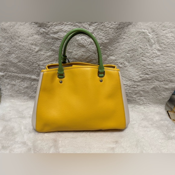 Vintage Coach Small Margot Carryall Yellow Leather Tote with Green Handles - Picture 4 of 16